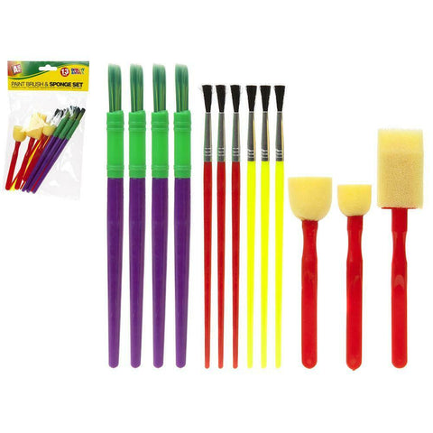 A Plus Kids Paint Brush & Sponge Set. 4 Large Brushes 6 Small Brushes 3 Sponge